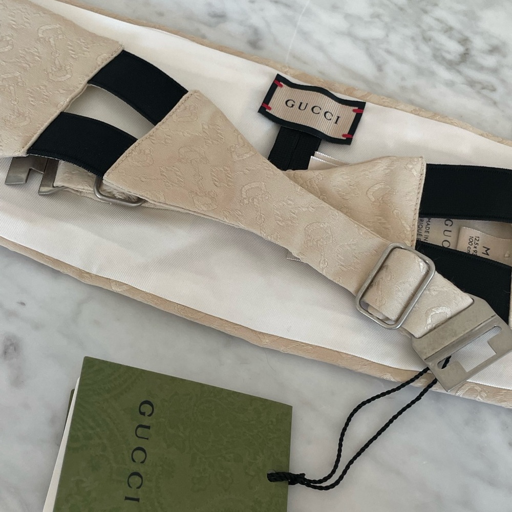 NWT Authentic Gucci Beige Jacquard Silk Cummerbund